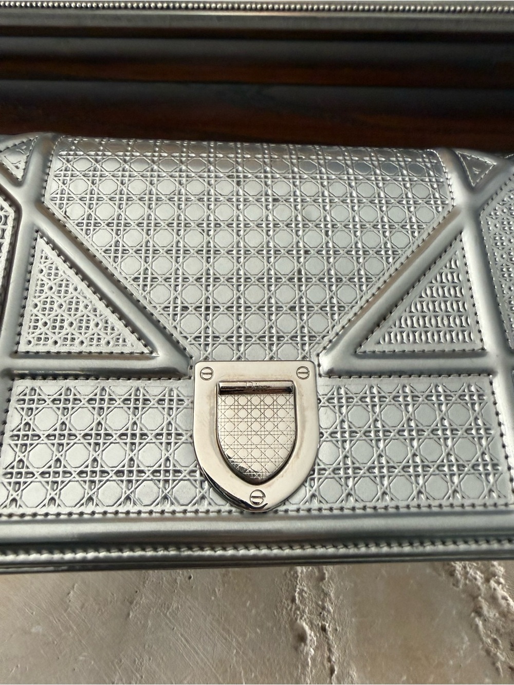 Silver Dior Diorama Micro Cannage Wallet on Chain - Picture 3 of 11